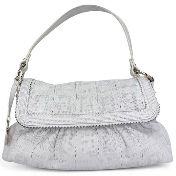 Fendi Handbags - FENDI Chef Hobo White Perforated FF Zucca Logo Calfskin Small Shoulder B…
